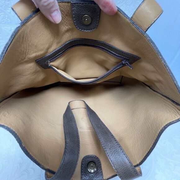 Calleen Cordero Brown Gold Metallic Genuine Leather Large Tote Bag - Picture 9 of 11